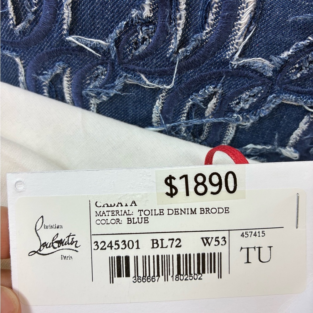 Christian Louboutin Blue Denim Tote with Red Lining NWOT. Posh Authenticated. - Picture 13 of 13